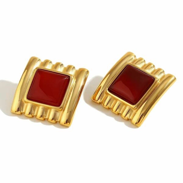 Boucles d’oreilles carrées dorées à pierre rouge impérial