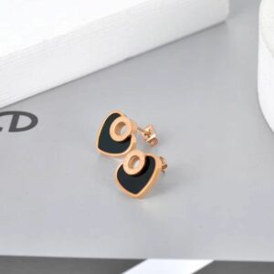 Boucles d’oreilles cœurs noirs et cercles romains - Rose doré – Image 1