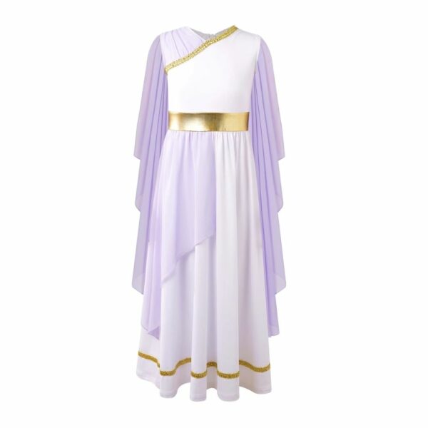 Robe romaine blanche et violette pour fille