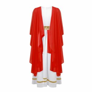 Robe romaine blanche et rouge pour fille – Image 2