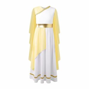 Robe romaine blanche et jaune pâle pour fille – Image 1