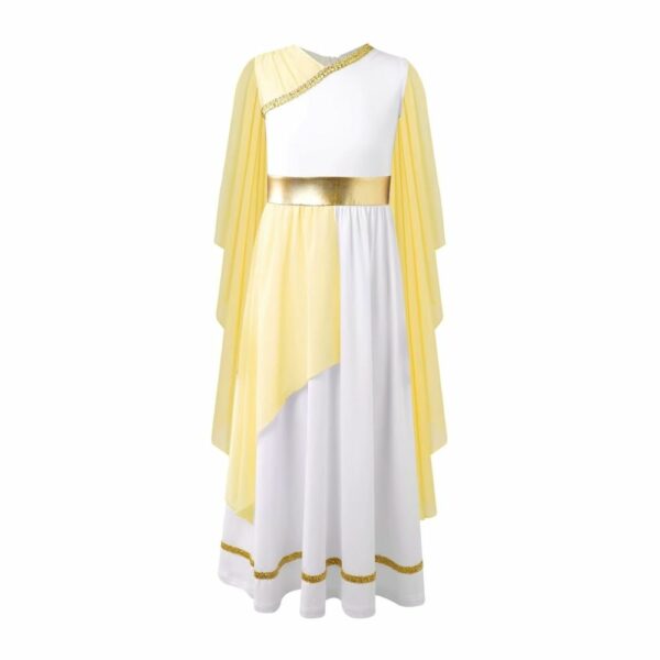 Robe romaine blanche et jaune pâle pour fille