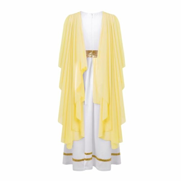Robe romaine blanche et jaune pâle pour fille