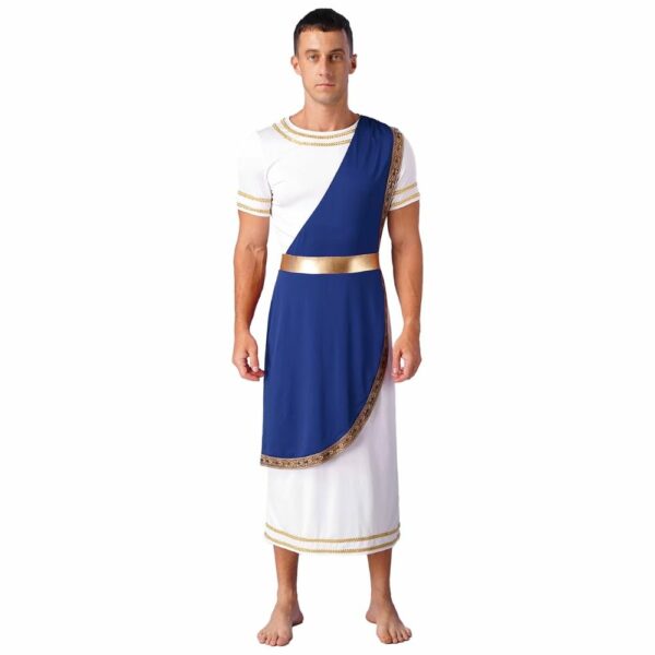 Tunique / toge romaine homme blanche et bleue