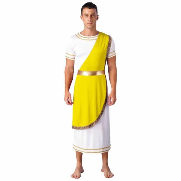 Tunique / toge romaine homme blanche et jaune