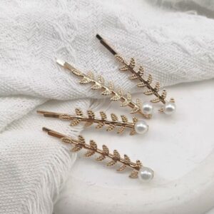Barrettes romaines perles et feuillage – Image 2