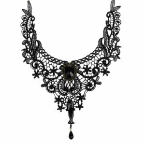 Collier antique dentelle noire médaillon – Image 3