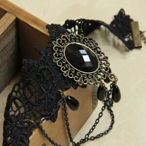 Collier antique chaîne et pierre noire – Image 3
