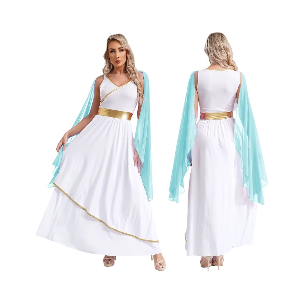 Robe romaine blanche avec cape bleue – Image 1