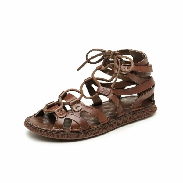 Sandales montantes romaines pour homme en cuir marron