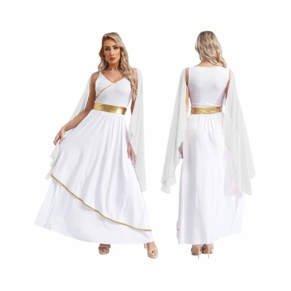 Robe romaine antique blanche avec cape blanche