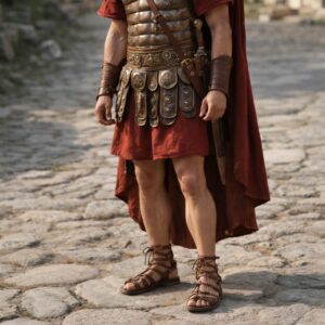 Sandales montantes romaines pour homme en cuir marron – Image 1