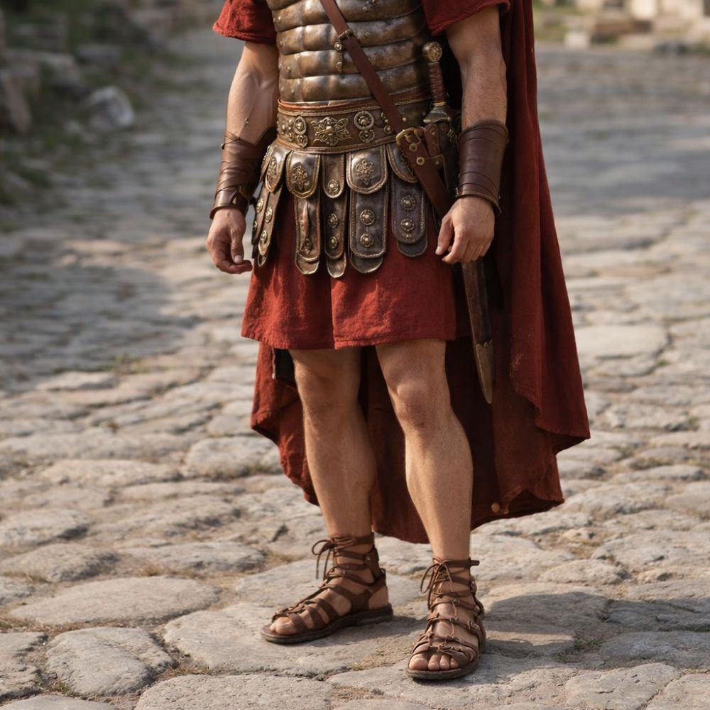 Sandales montantes romaines pour homme en cuir marron – Image 1