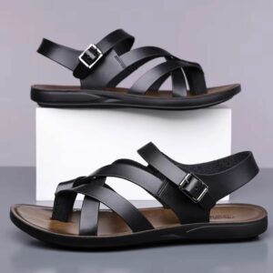 Sandales spartiates homme cuir noir – Image 2