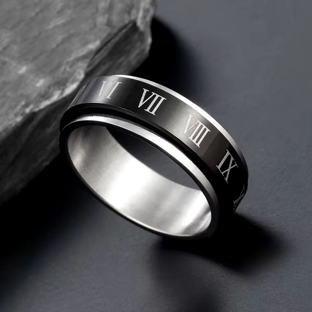 Bague noire chiffres romains – Image 1