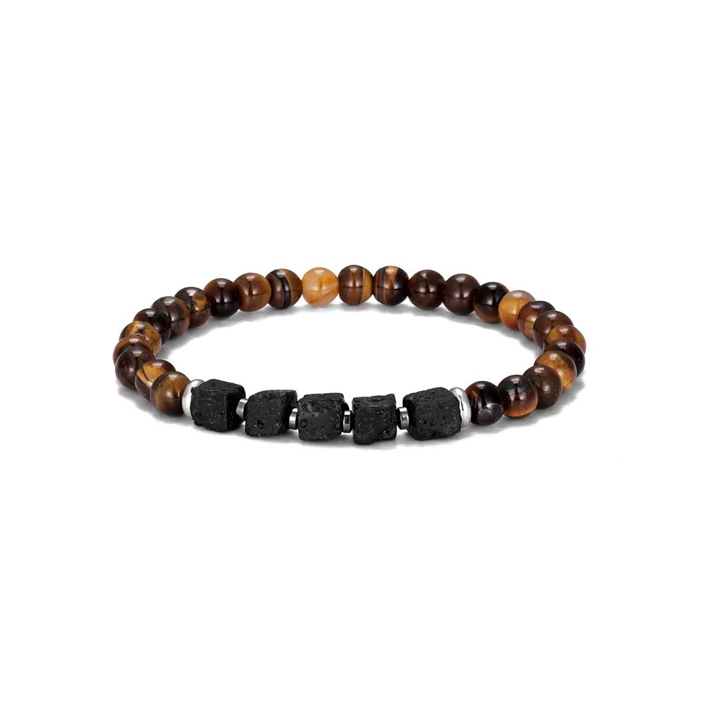 Bracelet Roma œil de tigre et pierre de lave – Image 1