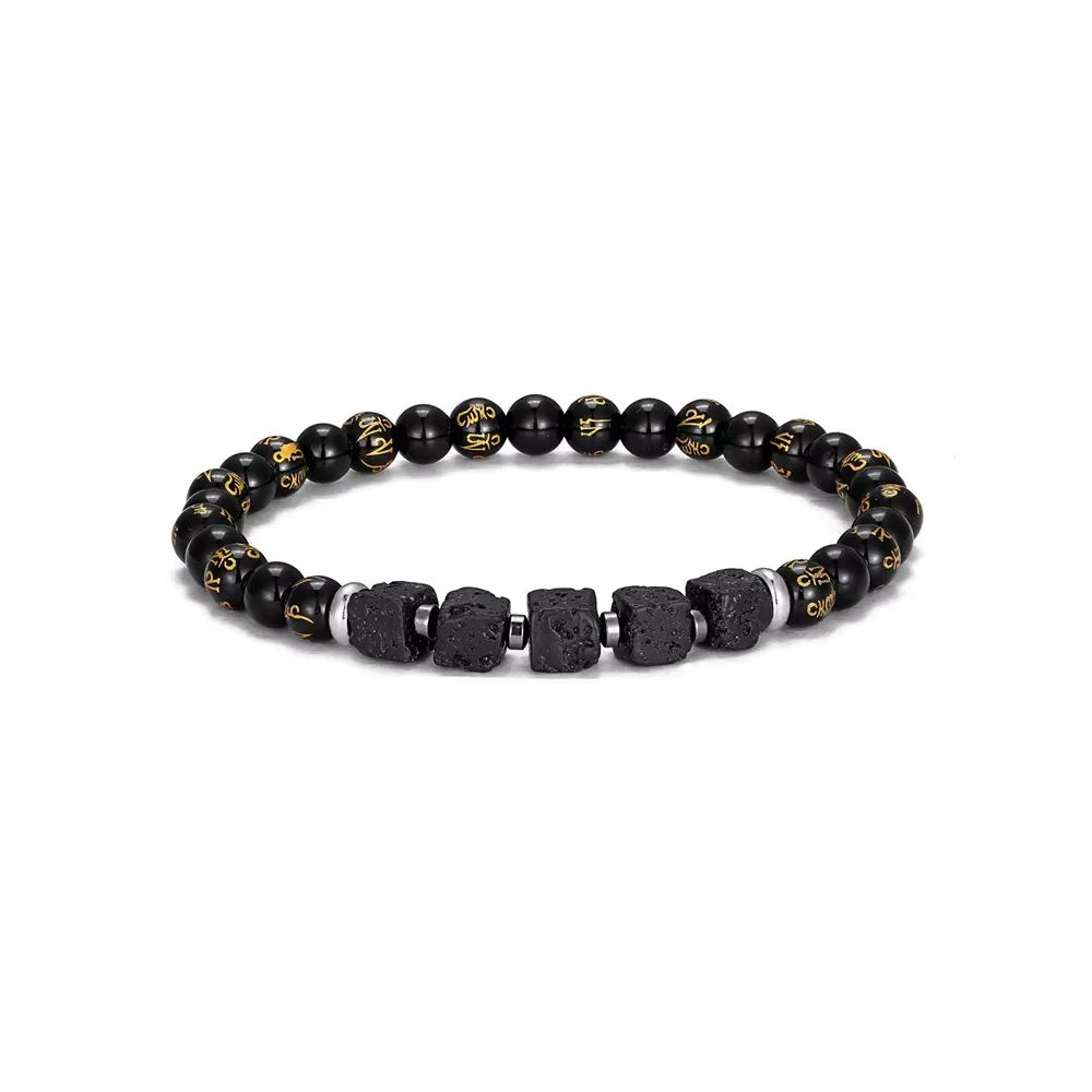 Bracelet lave noire et runes dorées – Image 1