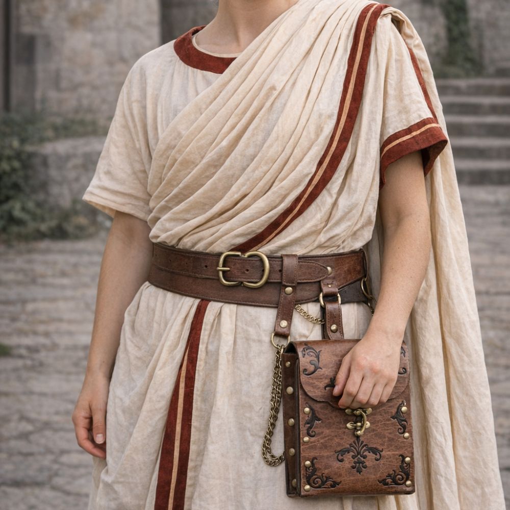 Sacoche ceinturée romaine marron – Image 2