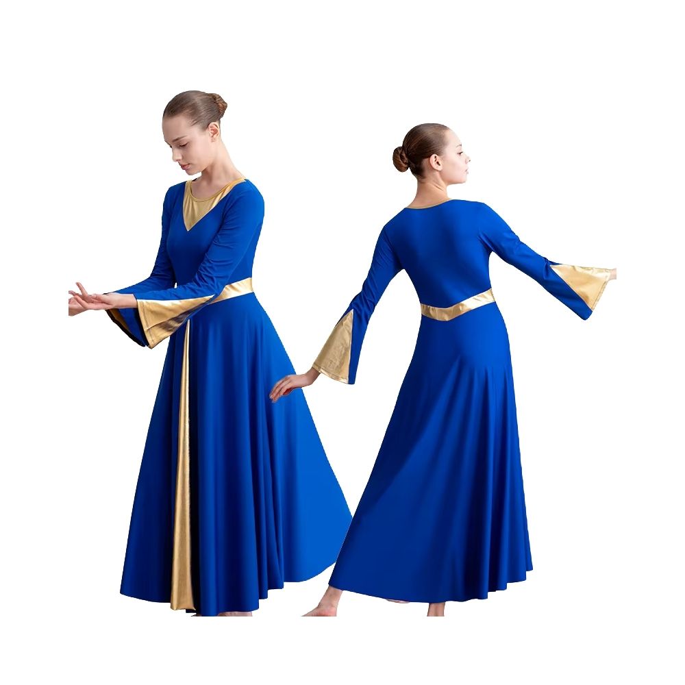 Robe romaine bleue royale à finitions dorées – Image 1