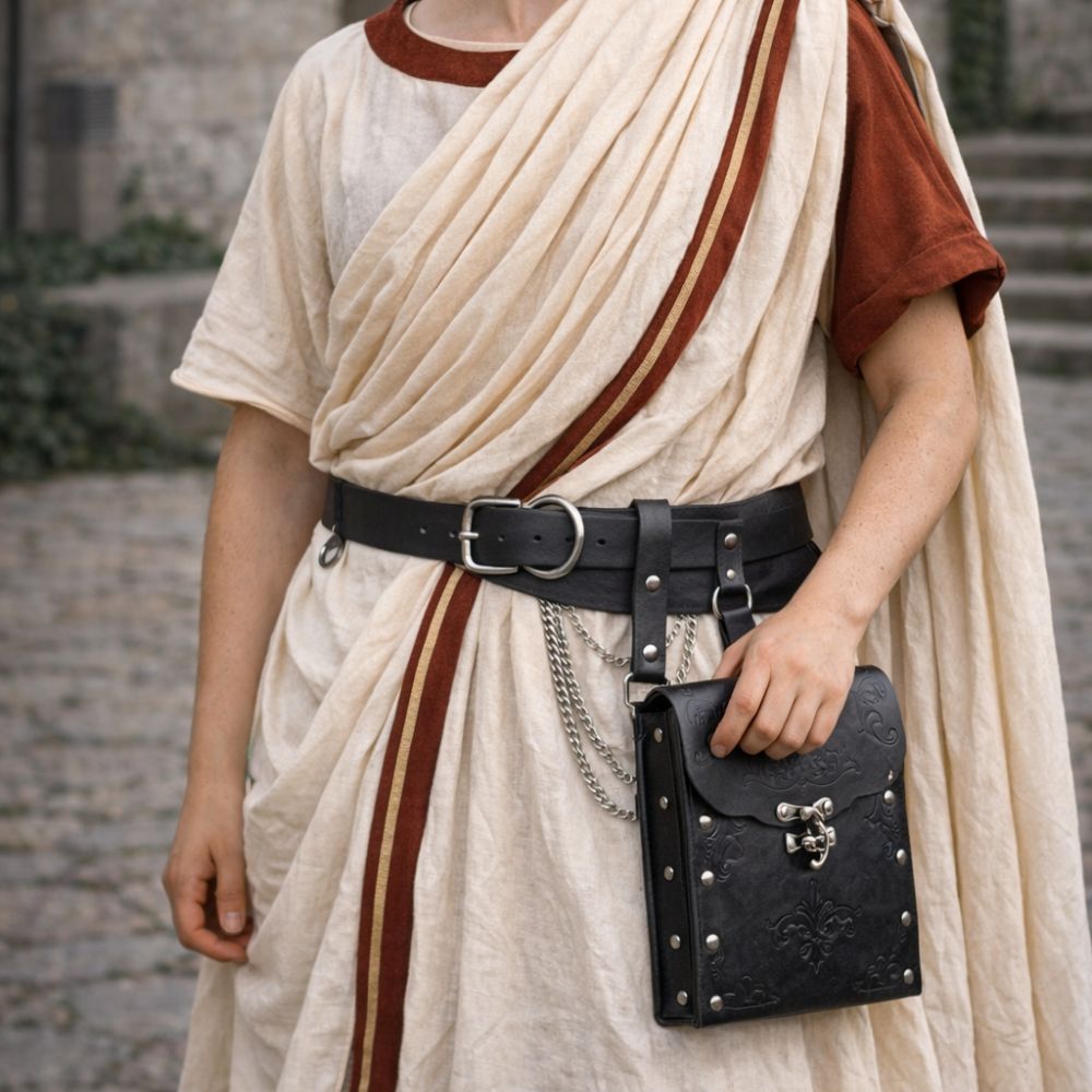 Sacoche ceinturée romaine noire – Image 2