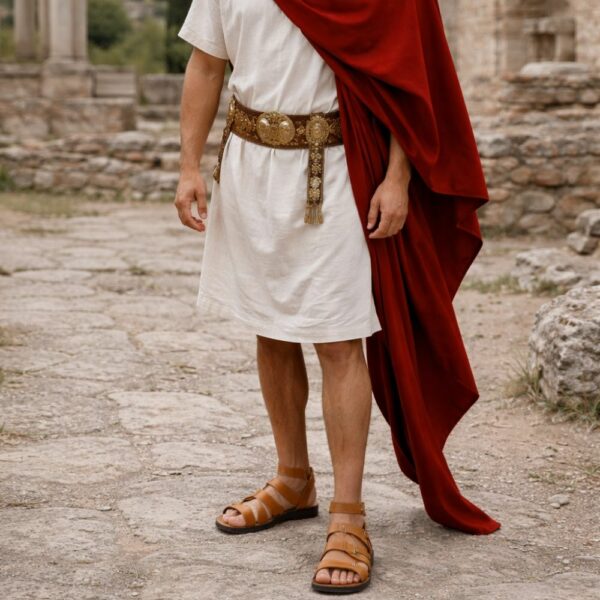 Sandales romaines camel cuir pour homme ou femme